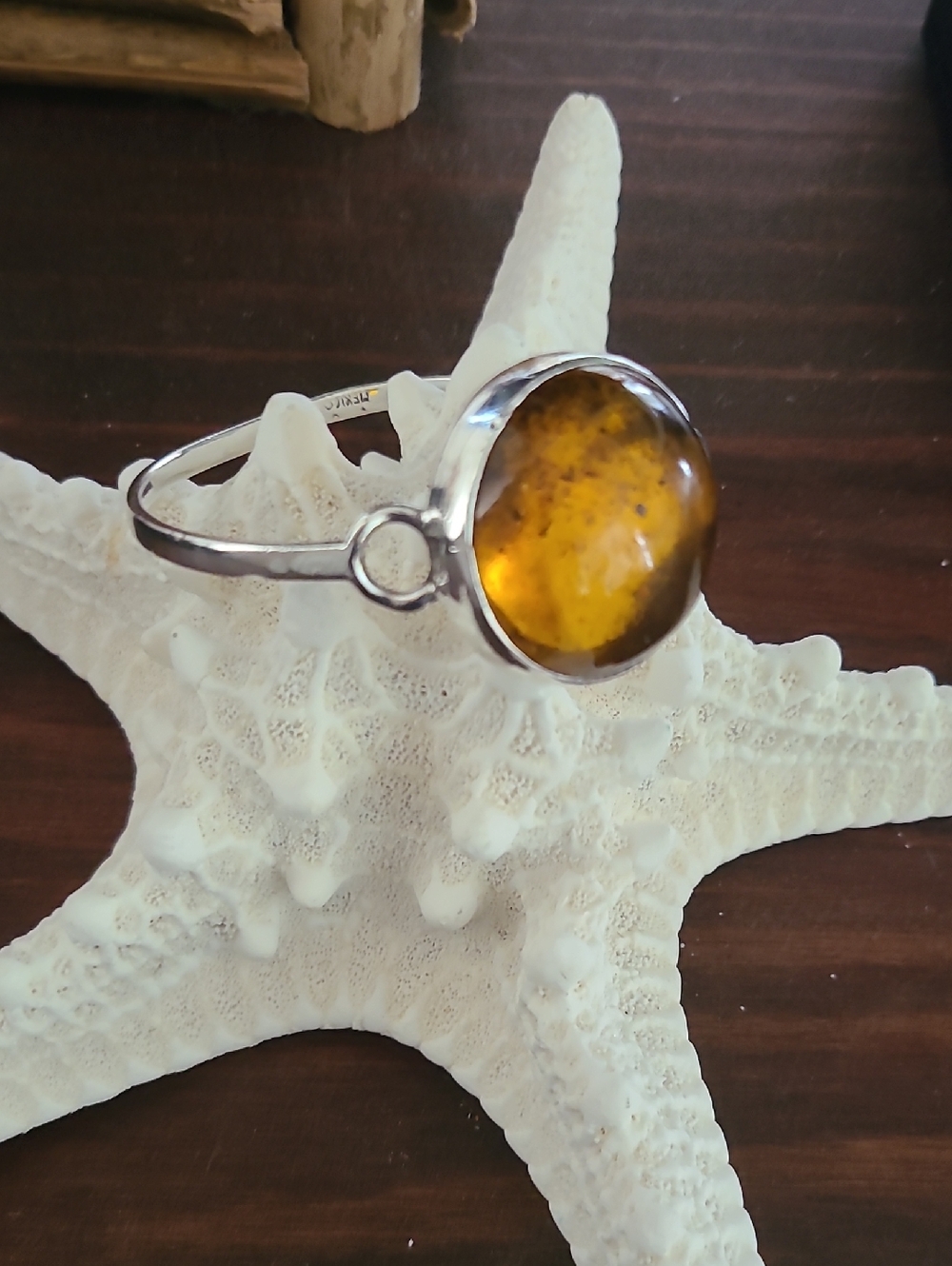 Vintage 90's Chiapas Amber & 925 Stamped Silver Bracelet
